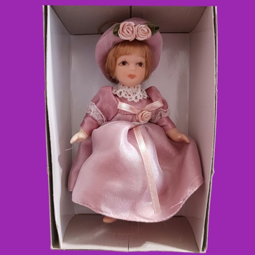 DG Creations Victorian Porcelain Doll Ornament  In Pink Dress & Hat - Picture 4 of 4